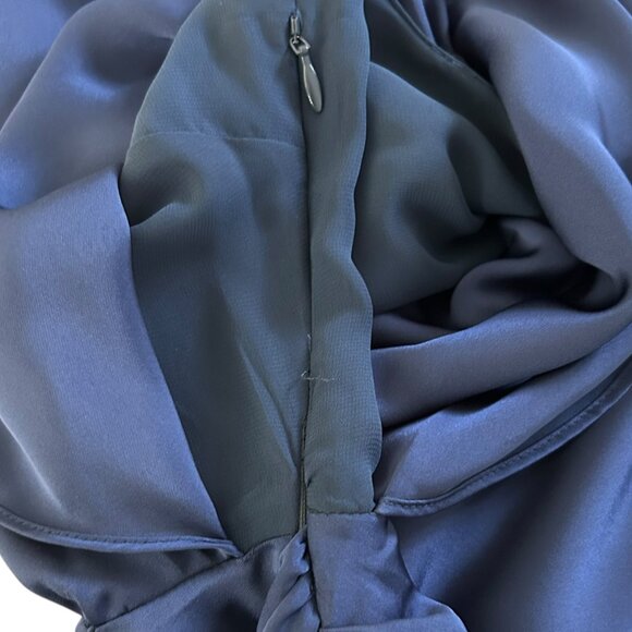 NWT Ramy Brook Navy Satin Faux Wrap Short Dress Flutter Sleeves Tie V-Neck Sz 2 - Picture 5 of 6